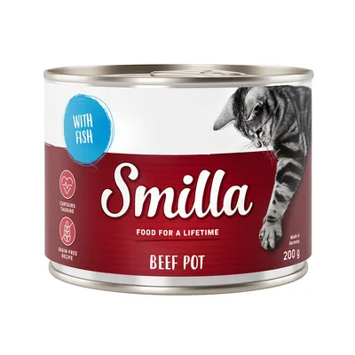 Smilla Beef Pot cat food, 200g can, with fish, contains taurine, grain-free recipe, Made in Germany.