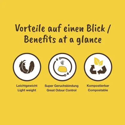 Предимства накратко: леко тегло, отличен контрол на миризмата, компостируемо.