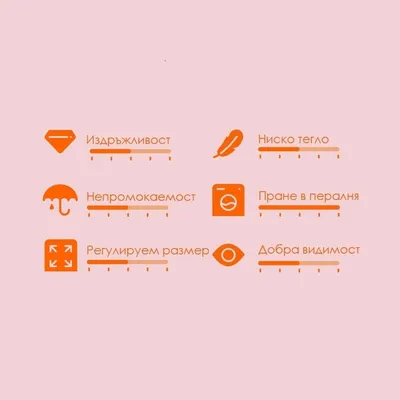 Скала за оценка с 6 критерия: издръжливост, ниско тегло, непромокаемост, пране в пералня, регулируем размер, добра видимост. Скала от 1 до 5 за всеки критерий.