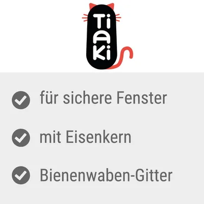 Tiaki. für sichere Fenster, mit Eisenkern, Bienenwaben-Gitter. Text in German.