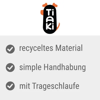Tiaki. Recyceltes Material, simple Handhabung, mit Trageschlaufe.