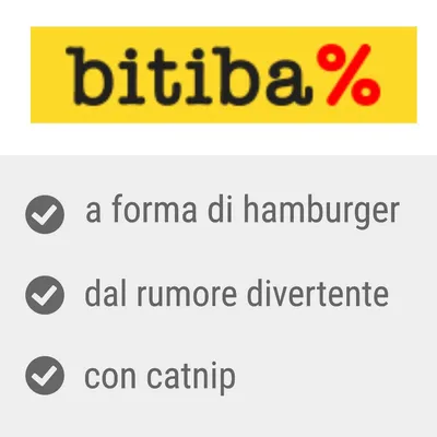 bitiba% a forma di hamburger, dal rumore divertente, con catnip