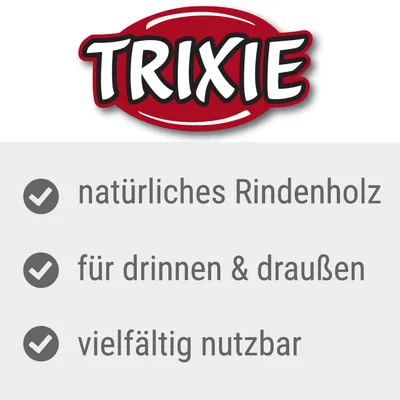 TRIXIE, natürliches Rindenholz, für drinnen & draußen, vielfältig nutzbar. Tekst på tysk.