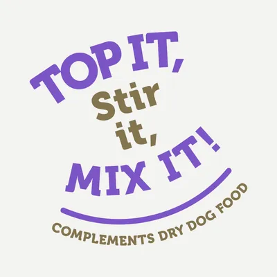 Top it, stir it, mix it. Complements dry dog food.