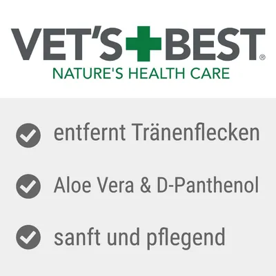 Vet's Best Nature's Health Care. Удаляет слезные пятна, алоэ вера и D-пантенол, мягкое и ухаживающее.