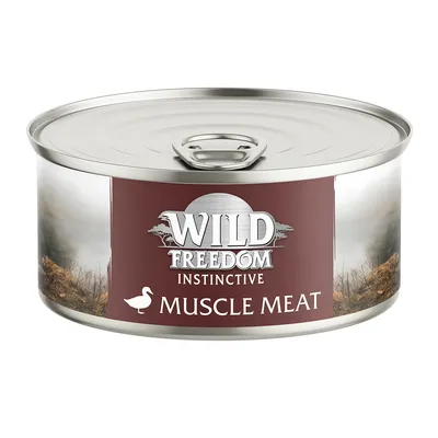Wild Freedom Instinctive Muscle Meat, Dose mit rotem Etikett und Landschaftsmotiv.