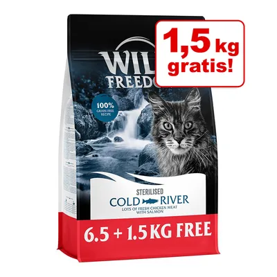 Wild Freedom Sterilised Cold River kattmat med färsk kyckling och lax, 100% spannmålsfri. Erbjudande: 6,5 kg + 1,5 kg gratis.