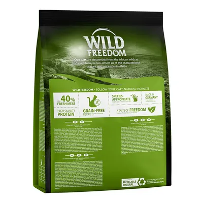 Wild Freedom dry food with 40% fresh meat, high-quality protein, grain-free recipe, species-appropriate, made in Germany, recyclable material, and a taste of freedom.