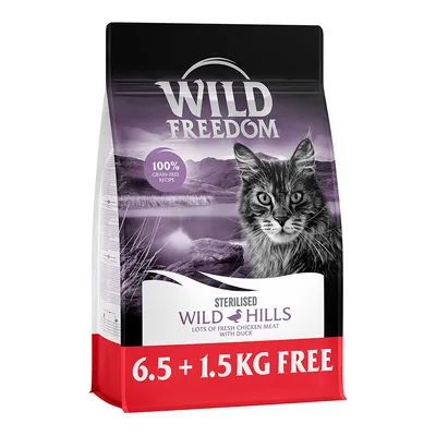 Wild Freedom Sterilised Wild Hills, 100% grain-free Rezept, frisches Hühnerfleisch mit Ente. Angebot: 6,5 + 1,5 kg gratis.