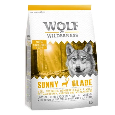 Wolf of Wilderness Sunny Glade, 1 kg. 100% grain-free recipe. Lots of fresh chicken meat & venison with fruits of the forest, roots and wild herbs.