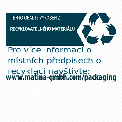 Tento obal je vyroben z recyklovatelného materiálu. Pro více informací o místních předpisech o recyklaci navštivte: www.matina-gmbh.com/packaging