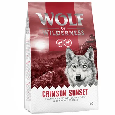 Wolf of Wilderness Crimson Sunset, φρέσκο χοιρινό με αρνί και κατσίκα, 100% χωρίς δημητριακά συνταγή, 1 κιλό.