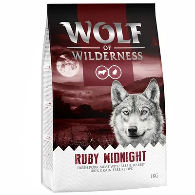 Wolf of Wilderness Ruby Midnight, carne fresca di maiale con manzo e coniglio, ricetta 100% senza cereali, 1 kg.