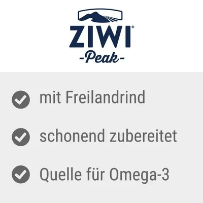 Ziwi Peak. Mit Freilandrind, schonend zubereitet, Quelle für Omega-3.