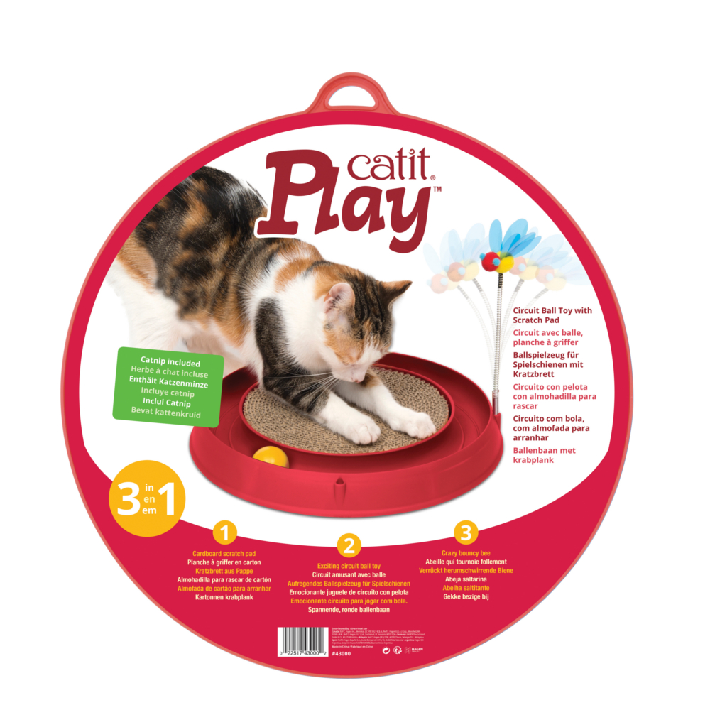 Fotografie produktu: Catit Play-N-Scratch – 3 in 1 hračka pro kočky se škrabadlem - Ø cca 36 cm x V 25 cm (červená)