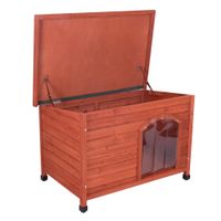 Cuccia in legno per cani con tetto apribile e ingresso trasparente. Adatta per conservazione o protezione degli pet.
