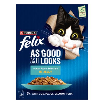 48 x 85g Felix Wet Cat Food - 3 + 1 Free! * - As Good As It Looks Ocean Feasts in Jelly (48 x 85g)