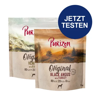 Purizon Original Black Angus mit Truthahn und Venison mit Rentier. Trockenfutter für Hunde, 80% Fleisch, 20% Gemüse, 0% Getreide. Jetzt testen.