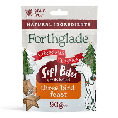 Forthglade Christmas Classics Soft Bites gently baked three bird feast, grain free, natural ingredients, 90g Forthglade Christmas Classics Soft Bites gently baked three bird feast, grain free, natural ingredients, 90g