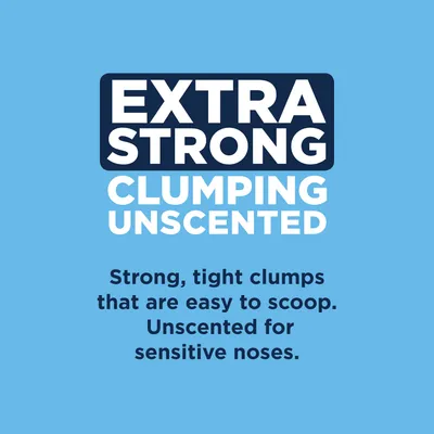 Extra Strong Clumping Unscented. Erős, szilárd csomók, amelyek könnyen eltávolíthatók. Illatmentes érzékeny orrúaknak.