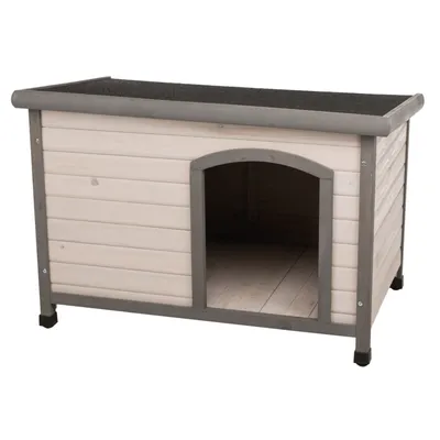 Spar-Komplettset: Trixie Natura Flachdach-Hundehütte Classic mit Isolierung - Größe S - M: B 85 x T 60 x H 58 cm, grau
