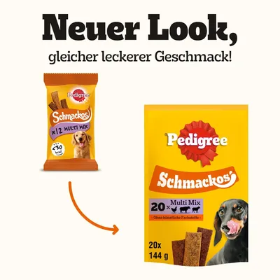 Pedigree Schmackos Hundesnacks Multi Mix Rind, Lamm & Geflügel - Sparpaket: 3 x 144 g, 3 Sorten (60 Stück)