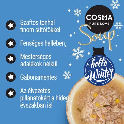 COSMA PURE LOVE Soup. Szaftos tonhal finom sütőtökkel, fenséges hallében, mesterséges adalékok nélkül, gabonamentes. Az élvezetes pillanatokért a hideg évszakban is. hello Winter