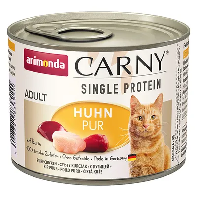 Animonda Carny Single Protein Adult Chicken Pure, with taurine, 100% fresh ingredients, grain-free, Made in Germany. Animonda Carny Single Protein Adult Chicken Pure, with taurine, 100% fresh ingredients, grain-free, Made in Germany.