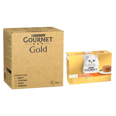 Gourmet mokra mačja hrana 96 x 85 g + mokra hrana 24 x 85 g gratis! -  Gold Rafinirani ragu: govedina, piščanec, tuna, losos 96 x 85 g + Gold ragu Variante piščanca 24 x 85 g 