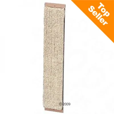 Škrabadlo pro kočky z přírodního sisalu, obdélníkový tvar, dřevěné okraje. Oranžový nápis v rohu: Top Seller. Škrabadlo pro kočky z přírodního sisalu, obdélníkový tvar, dřevěné okraje. Oranžový nápis v rohu: Top Seller.
