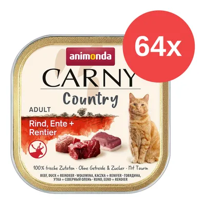 Animonda Carny Country Adult Katzenfutter, Sorte Rind, Ente und Rentier. 100% frische Zutaten, ohne Getreide und Zucker, mit Taurin. Packungsgröße: 64x. Animonda Carny Country Adult Katzenfutter, Sorte Rind, Ente und Rentier. 100% frische Zutaten, ohne Getreide und Zucker, mit Taurin. Packungsgröße: 64x.