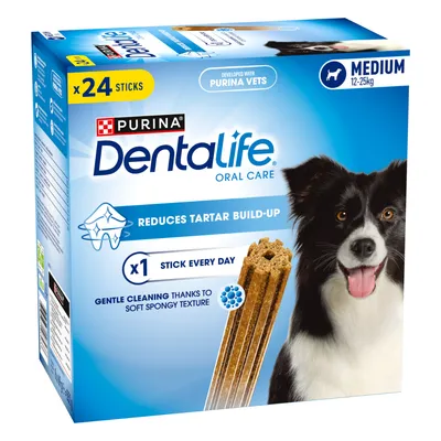 PURINA Dentalife Snack per igiene dentale dei cani di tg media (12 - 25 kg) - 24 Stick (8 x 69 g)