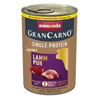 Animonda GranCarno Single Protein Supreme jagnjetina Pur, pripravljeno z okusno jagnječjo juho, 100 % sveže sestavine, brez žit in glutena, 1 vir beljakovin.