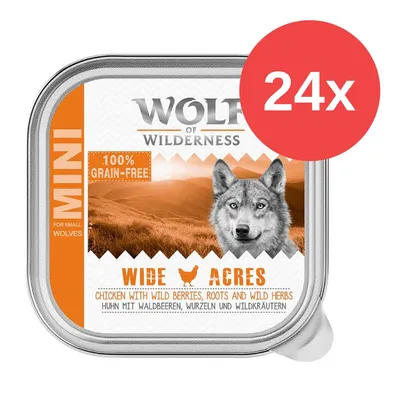 Wolf of Wilderness Mini Wide Acres, 24x. Pollo con bayas silvestres, raíces y hierbas silvestres. 100% sin cereales.