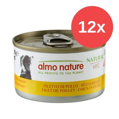 Almo Nature HFC Natural, Filetto di Pollo, Hühnchenfilet, 12x Dose à 95g. Text: All profits to the planet.
