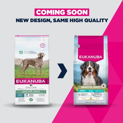 Eukanuba Daily Care Sensitive Joints, prémiové suché krmivo pre dospelé psy od 1 roka, všetky plemená a hmotnosti, podporuje zdravé kĺby. Veľkosť balenia: 12 kg.
