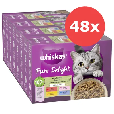 Multipack Whiskas Pure Delight 48 x 85 g - La sélection des effilés en gelée