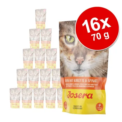 Josera krmivo pro kočky kuře s mrkví a špenátem, vyrobeno v Německu, bez obilovin, balení: 16x70g.