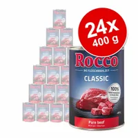 Pachet economic Rocco Classic 24 x 400 g - Vită pură, Vită și inimi de pasăre , Vită și vânat, Vită și pui