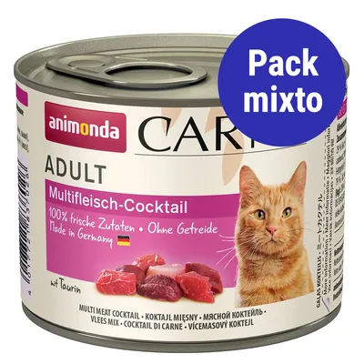 Lata de comida para gatos animonda Carny Adult Multifleisch-Cocktail, 100 % frische Zutaten, sin cereales, hecho en Alemania. Etiqueta azul: Pack mixto.