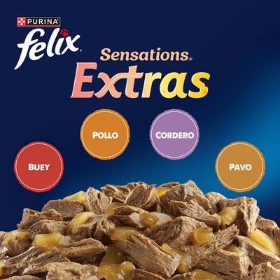 Felix 4 uds. comida húmeda para gatos en oferta: 3 + 1 ¡gratis! - Sensations Extras Vacuno, pavo, pollo y cordero (4 x 24 uds.)