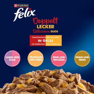 Felix Tendres Effilés Délicieux duo en gelée 24 x 85 g pour chat - sélection à la viande