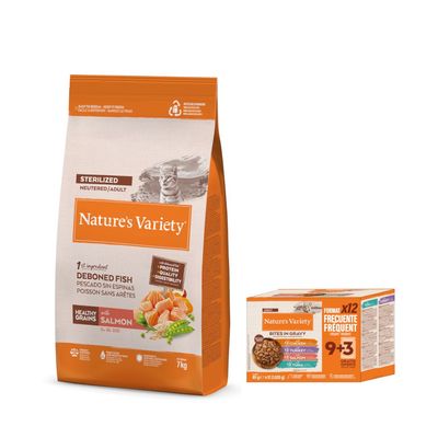 Nature's Variety 7 kg pienso + Bites en salsa 12 x 85 g ¡gratis! Healthy Grains Sterilized Adult salmón  (7 kg) + Bites en salsa (12 x 85 g)