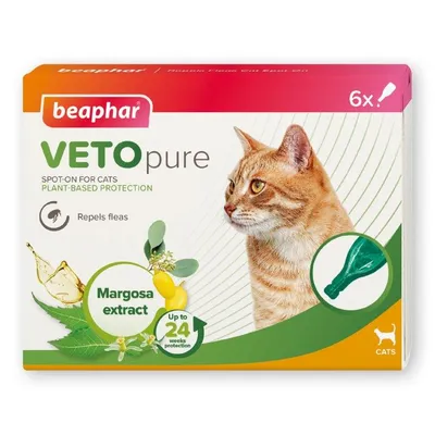 beaphar VETOpure Plant-Based Protection Flea Spot-On for Cats - 6 Pipettes