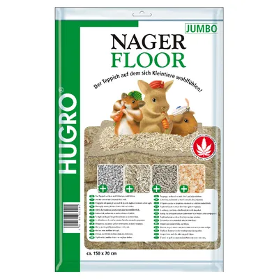 Hugro Nager Floor Jumbo, около 150 x 70 см. Килим за дребни животни. Изобразени различни материали с плюс символи. Сертификат: натурален продукт от коноп.