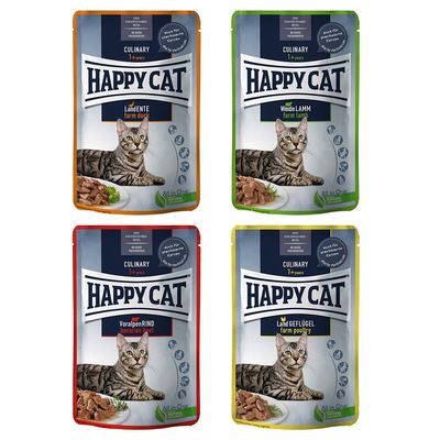 Happy Cat Kapsička Mäso v omáčke 12 x 85 g Miešané balenie 2 (4 druhy)