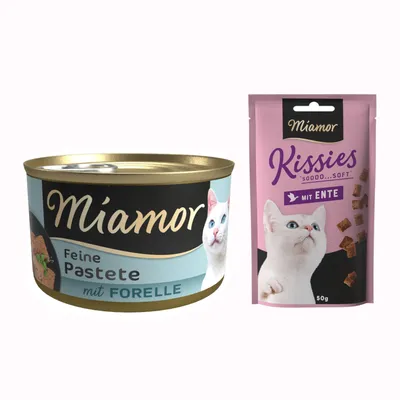 Boîtes Miamor 12 x 85 g + Friandises Miamor Kissies canard 50 g offertes ! - Truite Boîtes Miamor 12 x 85 g + Friandises Miamor Kissies canard 50 g offertes ! - Truite