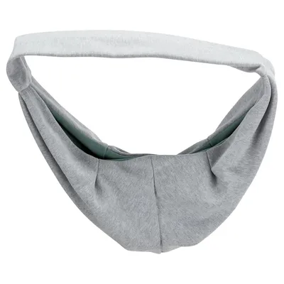 Sac de transport pour animaux en tissu gris, forme bandoulière, intérieur doublé vert, sans marque visible ni éléments décoratifs.