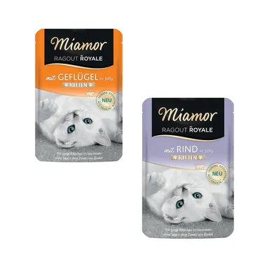 Miamor Ragout Royale Kitten: karma mokra dla kociąt, 22 x 100 g + Wołowina, 12 x 100 g gratis! - Drób, 22 x 100 g + Wołowina, 12 x 100 g Miamor Ragout Royale Kitten: karma mokra dla kociąt, 22 x 100 g + Wołowina, 12 x 100 g gratis! - Drób, 22 x 100 g + Wołowina, 12 x 100 g