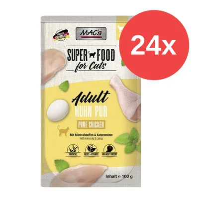 MAC's Superfood for Cats, Adult Huhn Pur, 24x100g. Mit Mineralstoffen, Katzenminze, getreidefrei, Kräuter und Vitamine, hoher Fleischanteil. Made in Germany.